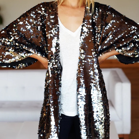 SEQUIN JACKET - GUNMETAL SEQUINS. M/L NWT - Picture 8 of 13